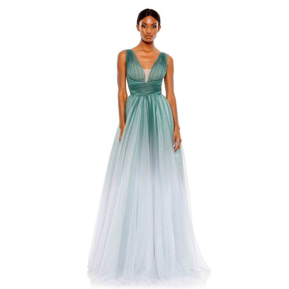 NWT‎ Mac Duggal Women's Ombre Metallic Prom Evening Dress Gown Jade 20380
